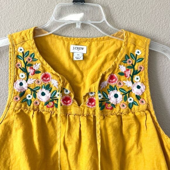 J. Crew Embroidered Tie-Neck Linen/Cotton Top - Picture 2 of 8